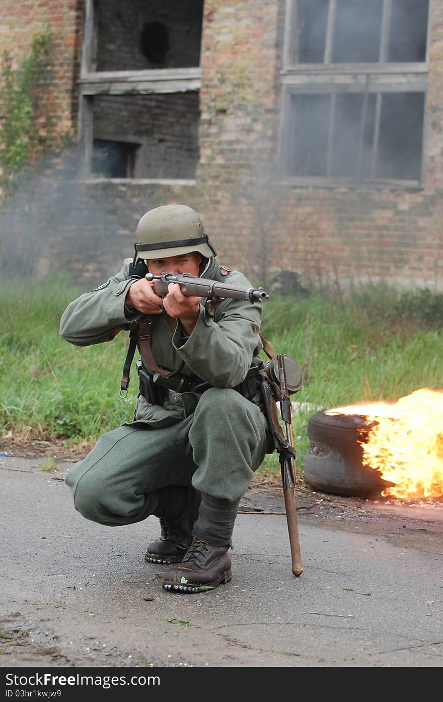 Member of Red Star history club wears historical German uniform during historical reenactment of WWII in Kiev,Ukraine. Member of Red Star history club wears historical German uniform during historical reenactment of WWII in Kiev,Ukraine