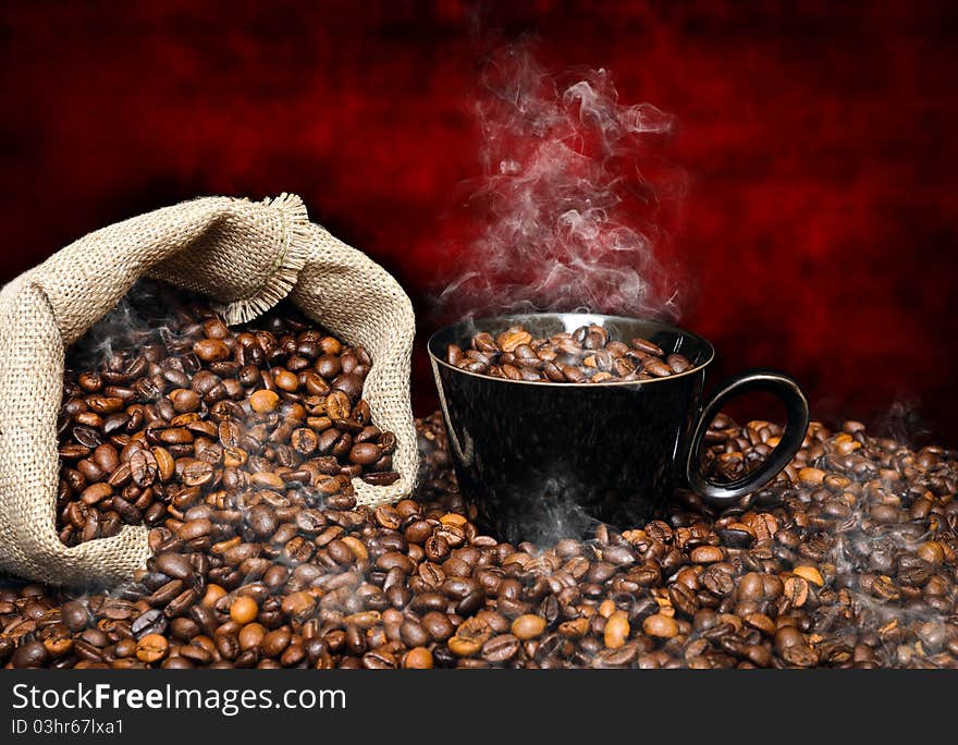 Coffee beans with smoke