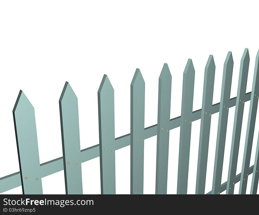 Wooden fence painted with a paint on a white background