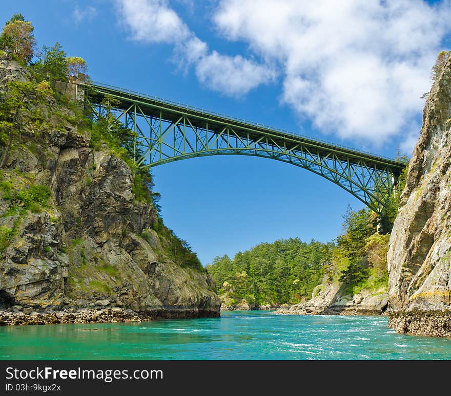 The Deception Pass Bridge bridge connecting Whidbey Island to Fidalgo Island in the U.S. state of Washington. The Deception Pass Bridge bridge connecting Whidbey Island to Fidalgo Island in the U.S. state of Washington