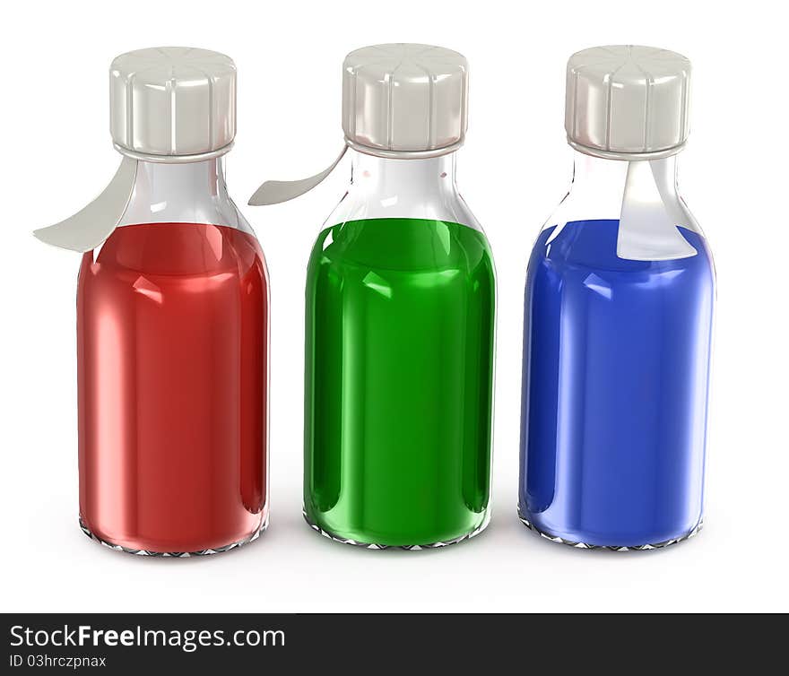 Transparent bottles with a vaccine against a white background