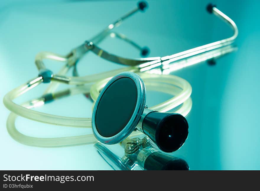 Beautiful stethoscope with soft shadows on steel