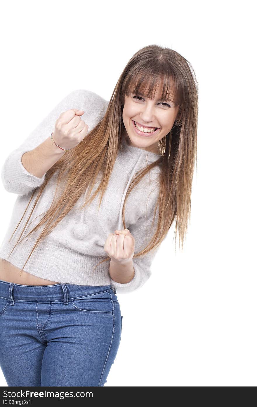 Happy woman playing with her armsn. Happy woman playing with her armsn