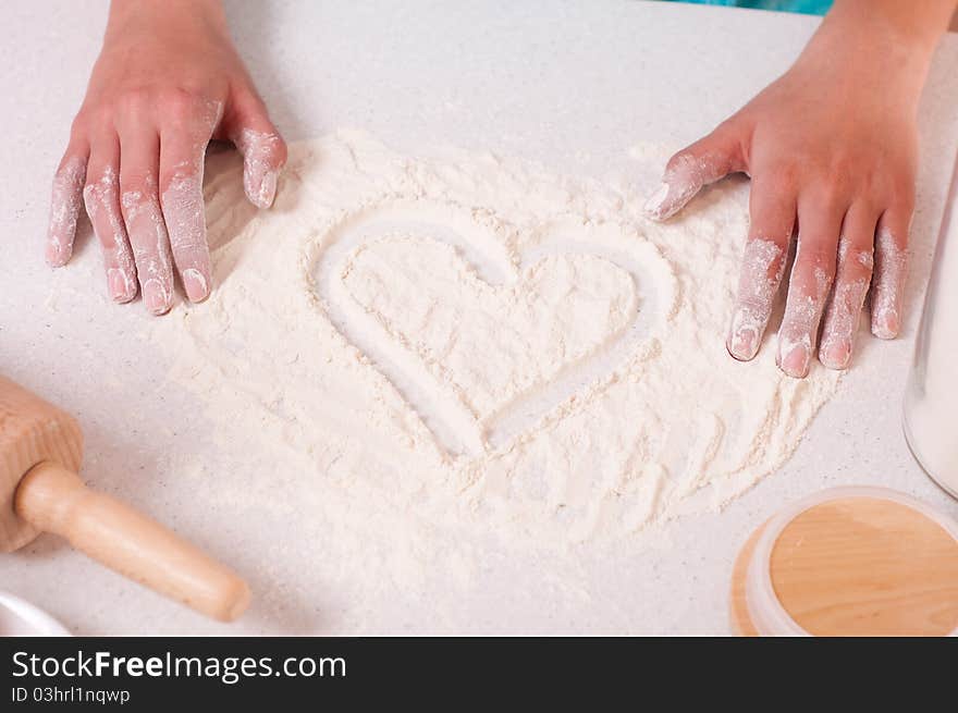 Heart shape on flour