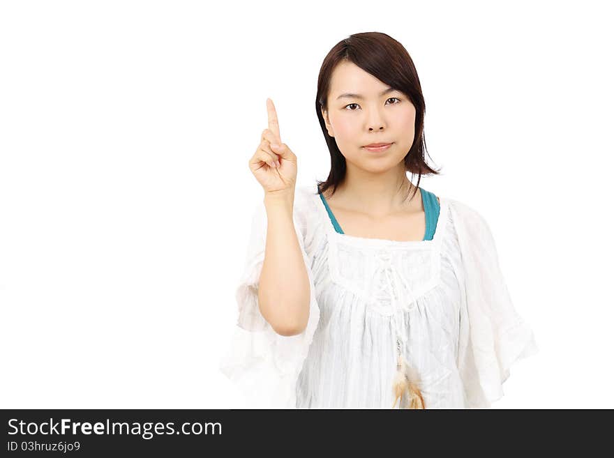 Young japanese woman hand showing blank sign. Young japanese woman hand showing blank sign