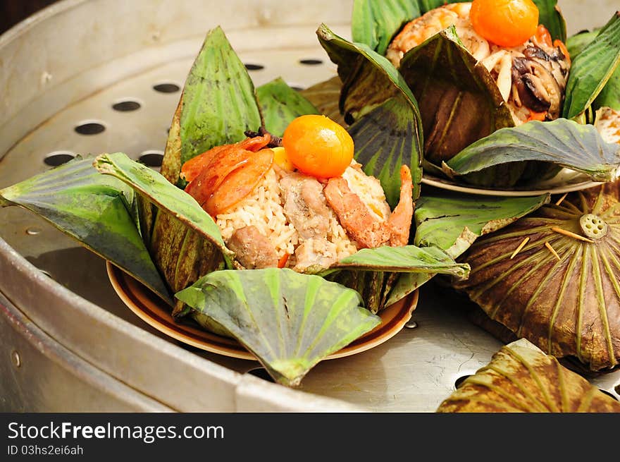 Thai food, rice in lotus leaves