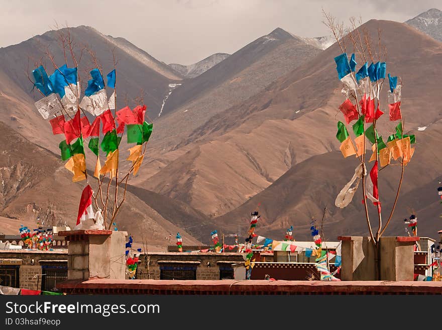 Mountian and flags