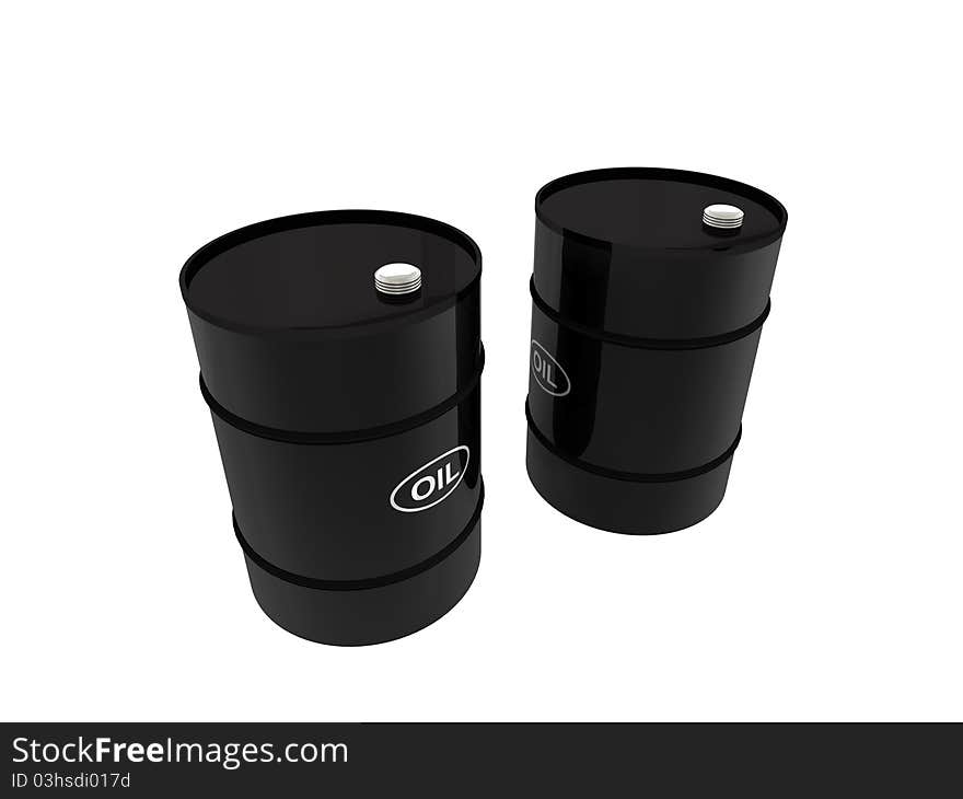 Two black oil barrels isolated on white