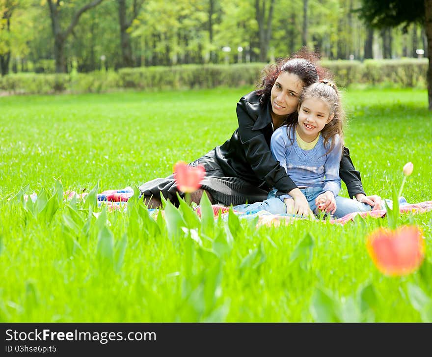 Mother with daughter resting