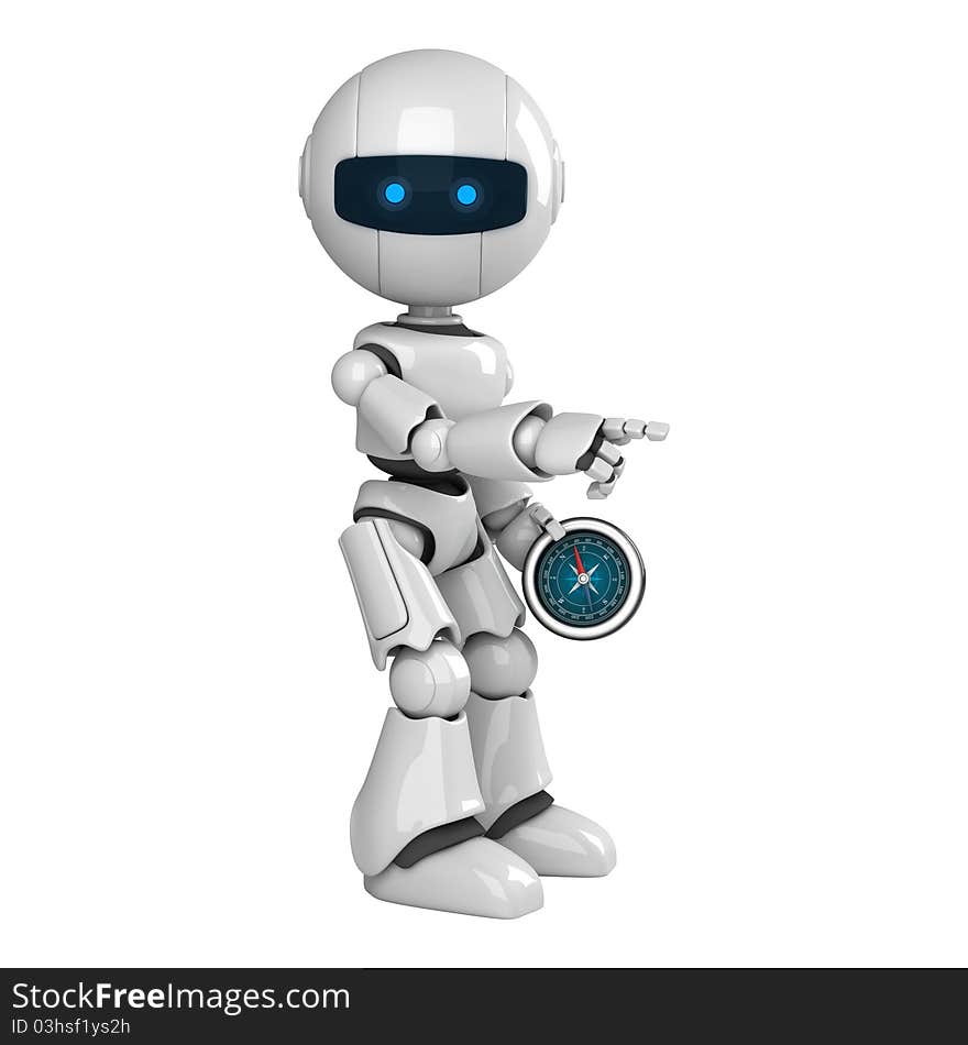 White robot stay with compass