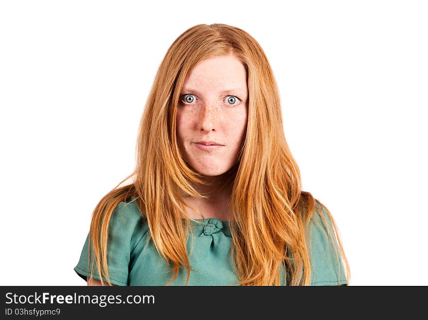 Beautiful red-haired woman expressing discontent. Beautiful red-haired woman expressing discontent.