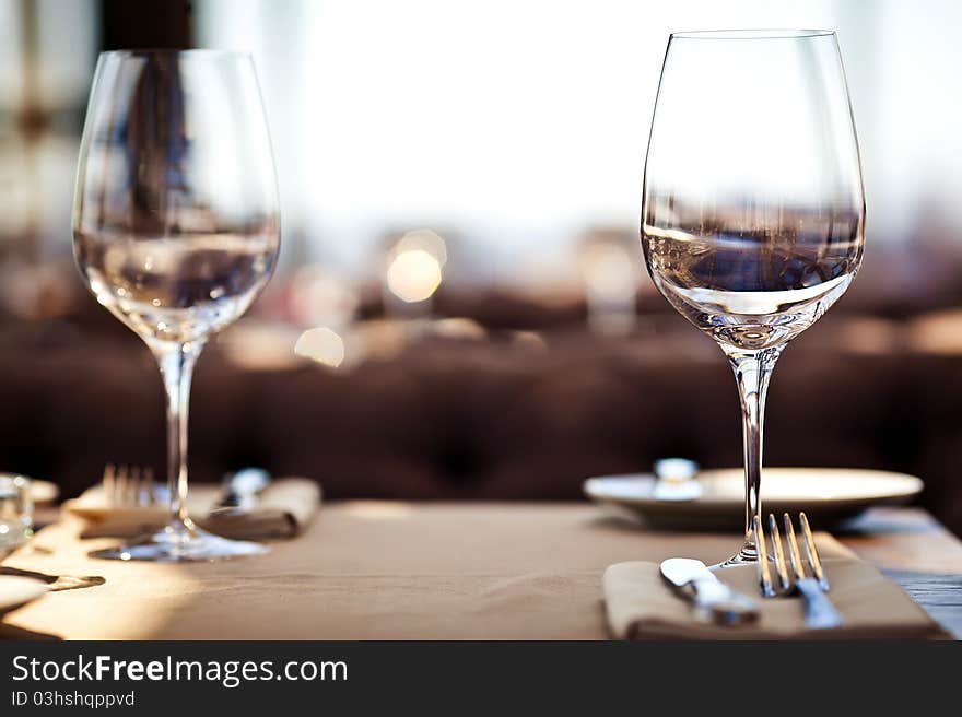 Empty glasses setting in restaurant. Empty glasses setting in restaurant