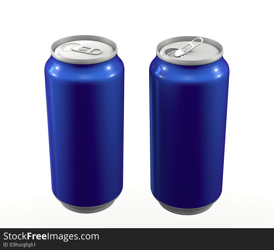 Cans blue open and closed isolated on white background