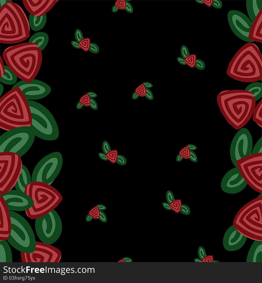 Seamless black background with stripes of red roses. Seamless black background with stripes of red roses