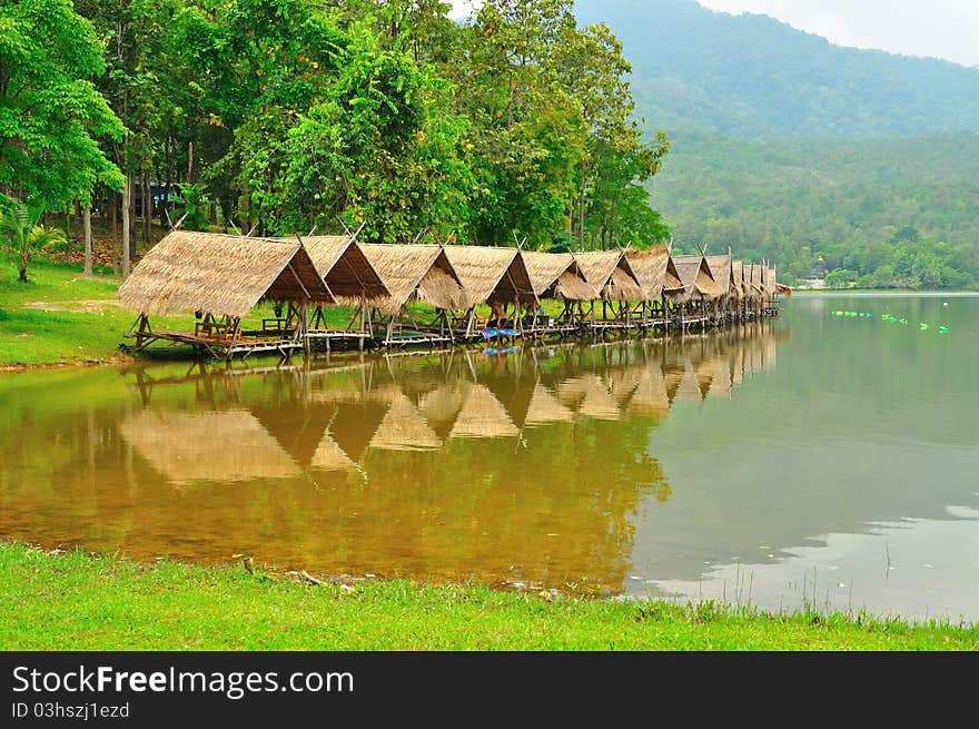 Shelters Beside Reservoir In Chiangmai, Thailand.