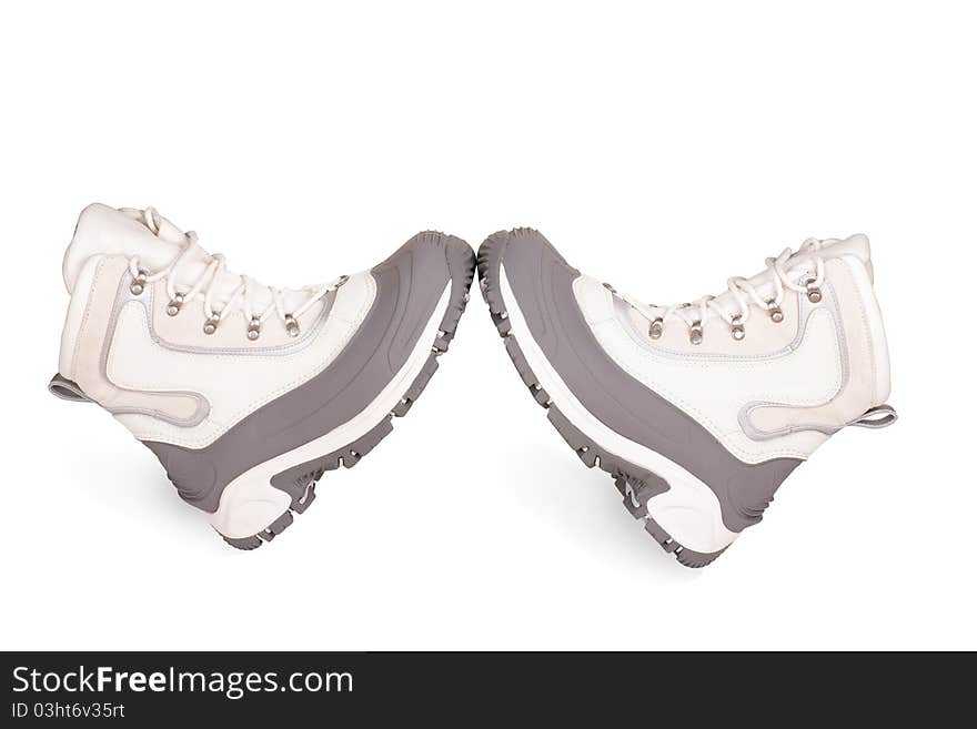 Female Gray Hiking Shoes On A White Background