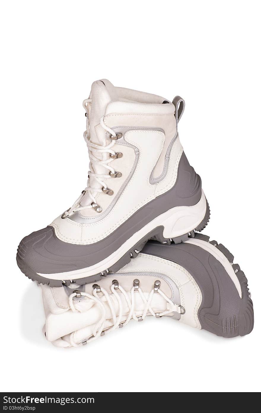 Winter hiking shoes on a white background