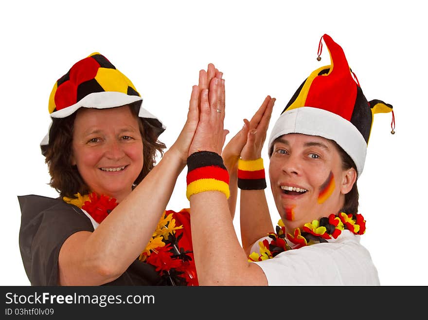 Female soccer fan on white background. Female soccer fan on white background