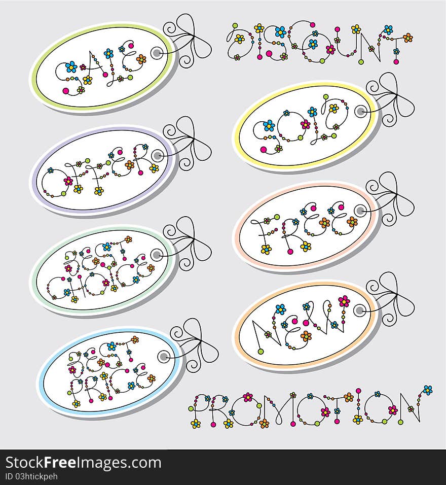 Set ot seven labels with flowers. Set ot seven labels with flowers