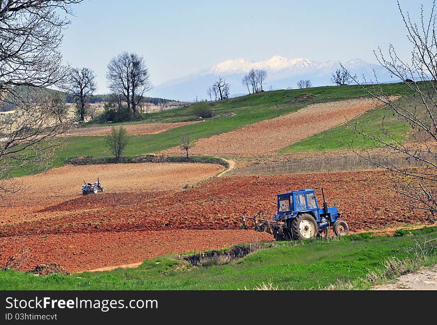 Plowing tractor