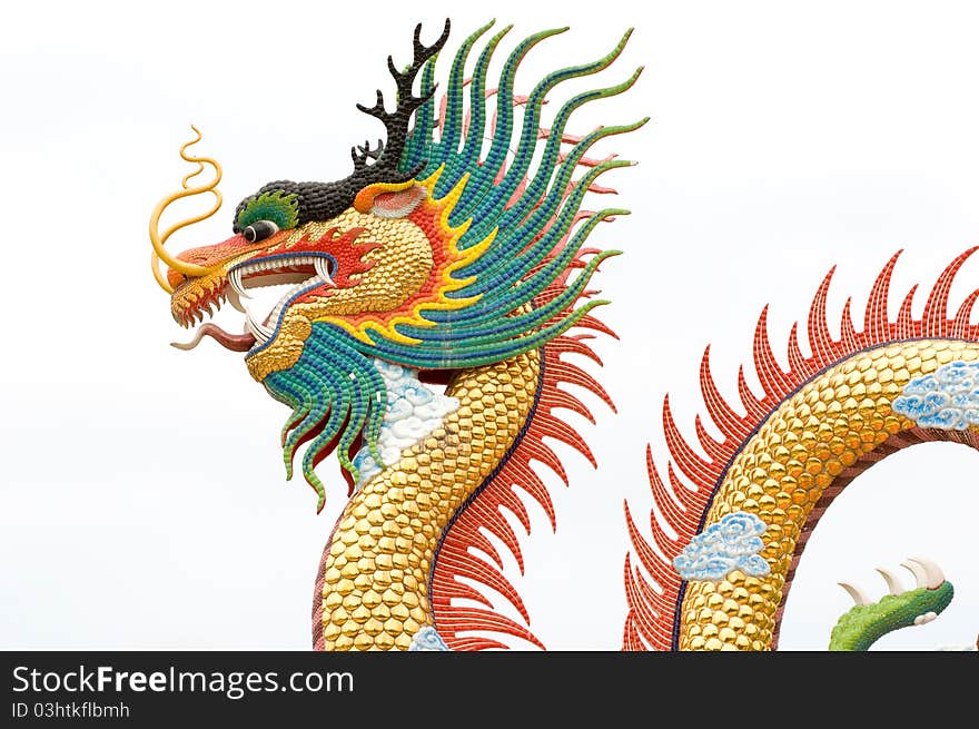 Chinese dragon statue on white background