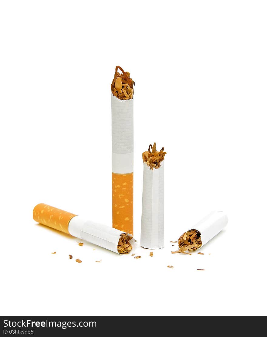 No smoking. Broken cigarette. Isolated on white background.