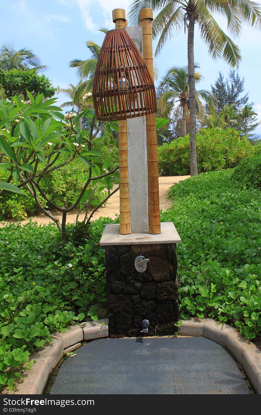 Outdoor shower in the tropical resort. Outdoor shower in the tropical resort