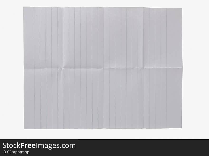 White notebook paper with rules against a white background. It looks like it has been folded. White notebook paper with rules against a white background. It looks like it has been folded.