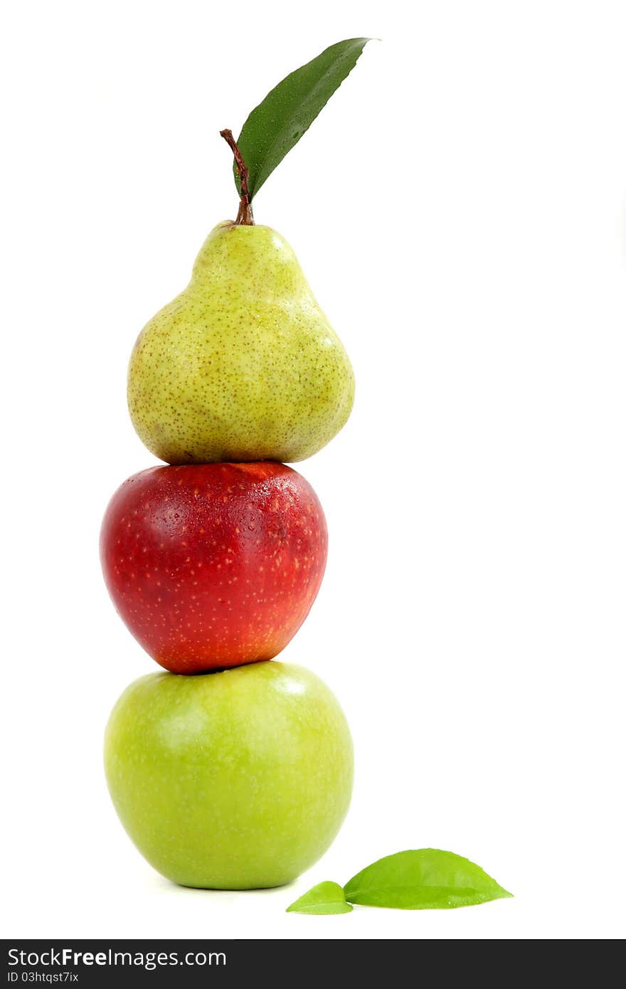 Composition from apples and pears, red and green, whole and cut