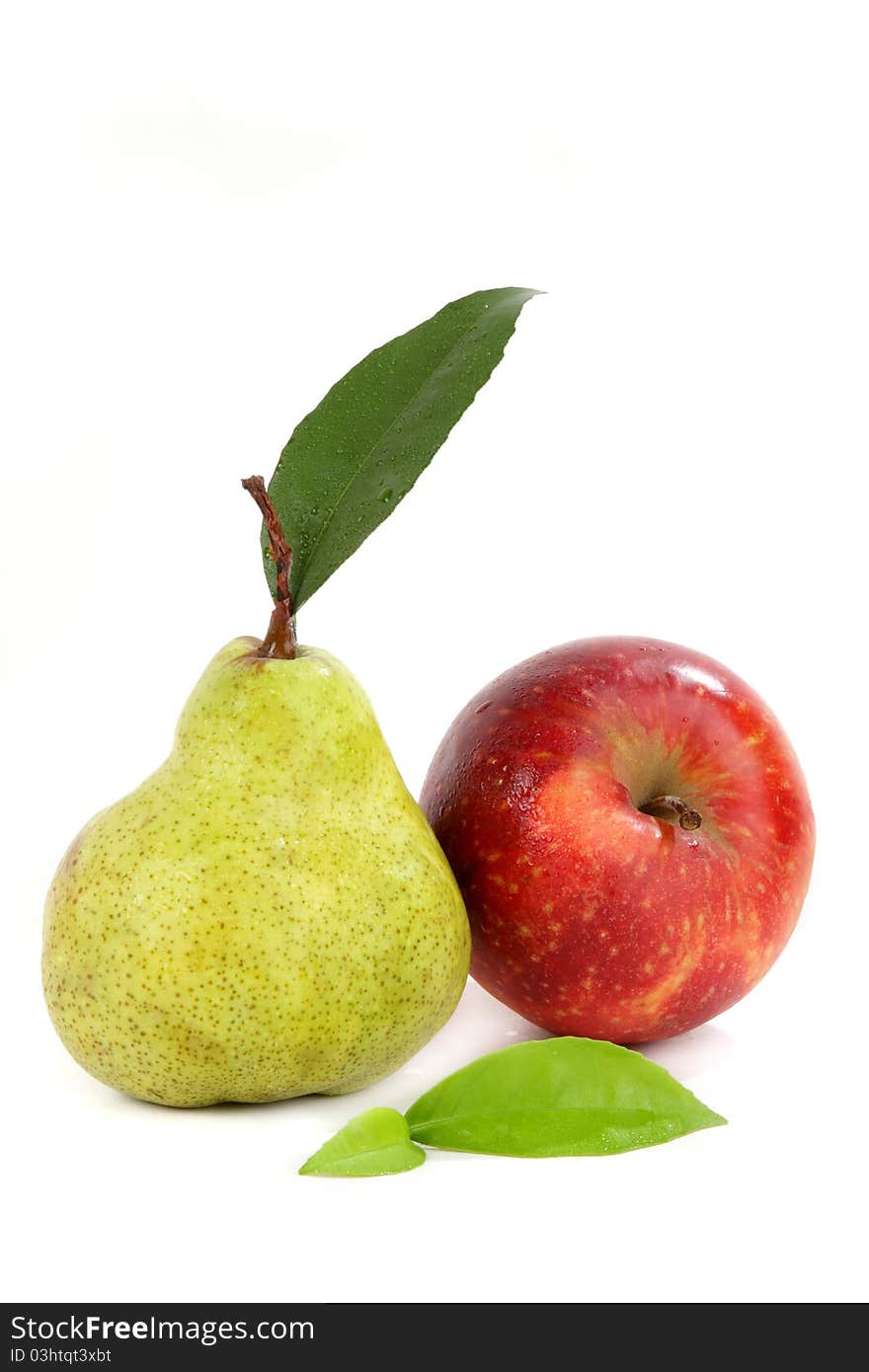 Composition from apples and pears, red and green, whole and cut