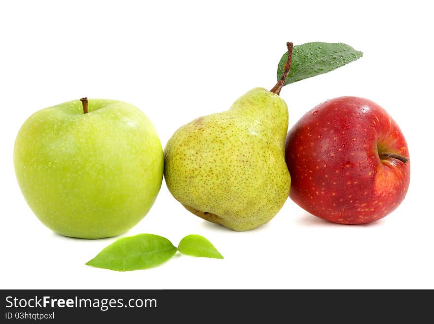 Composition from apples and pears, red and green, whole and cut