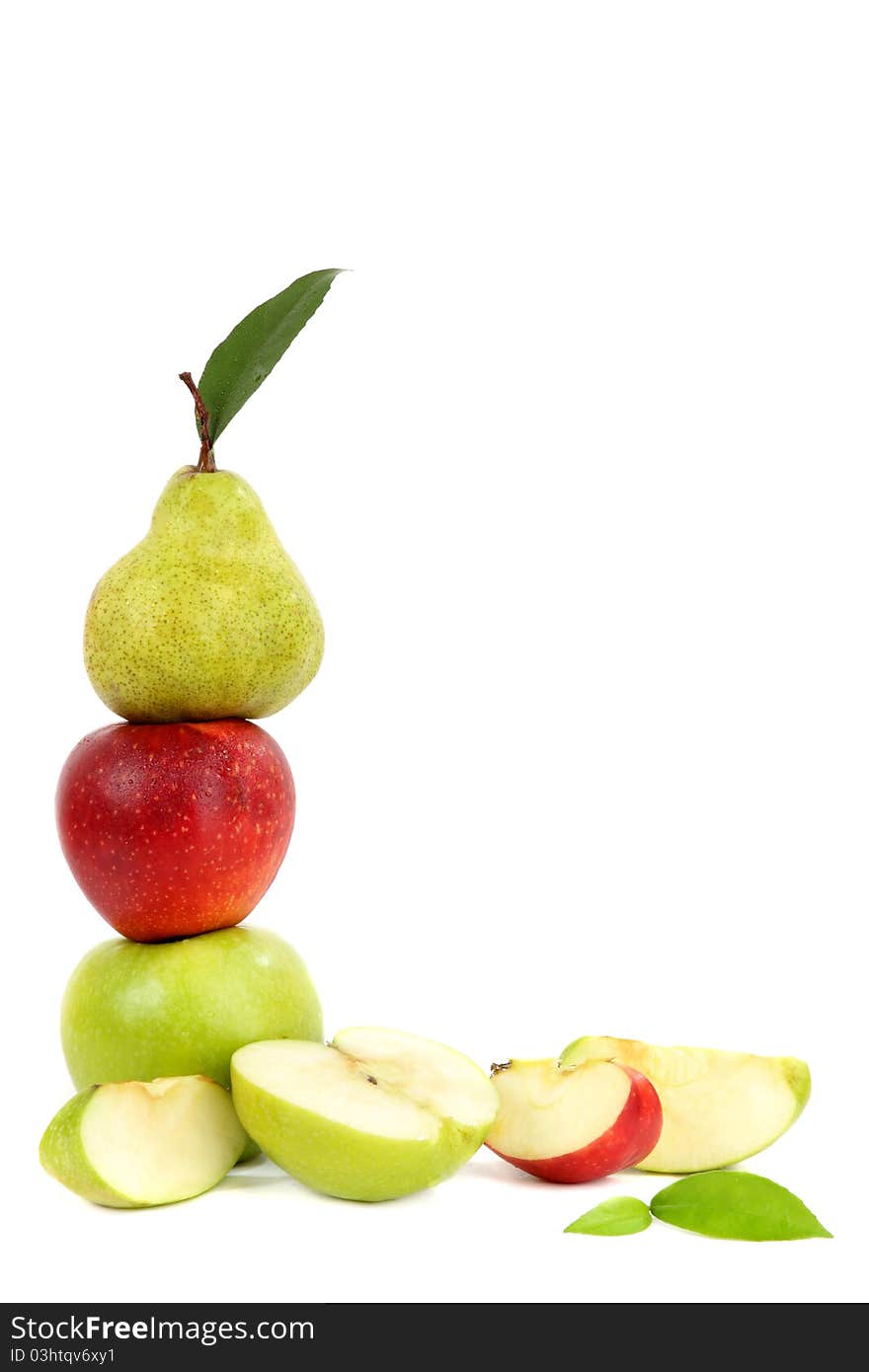 Composition from apples and pears, red and green, whole and cut