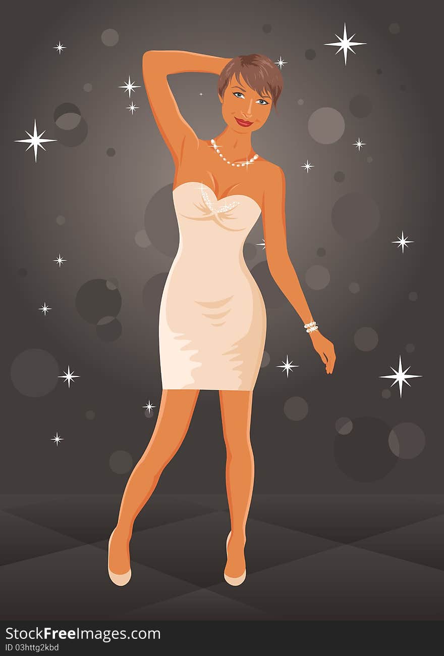 Illustration cute dancing girl in dress - vector