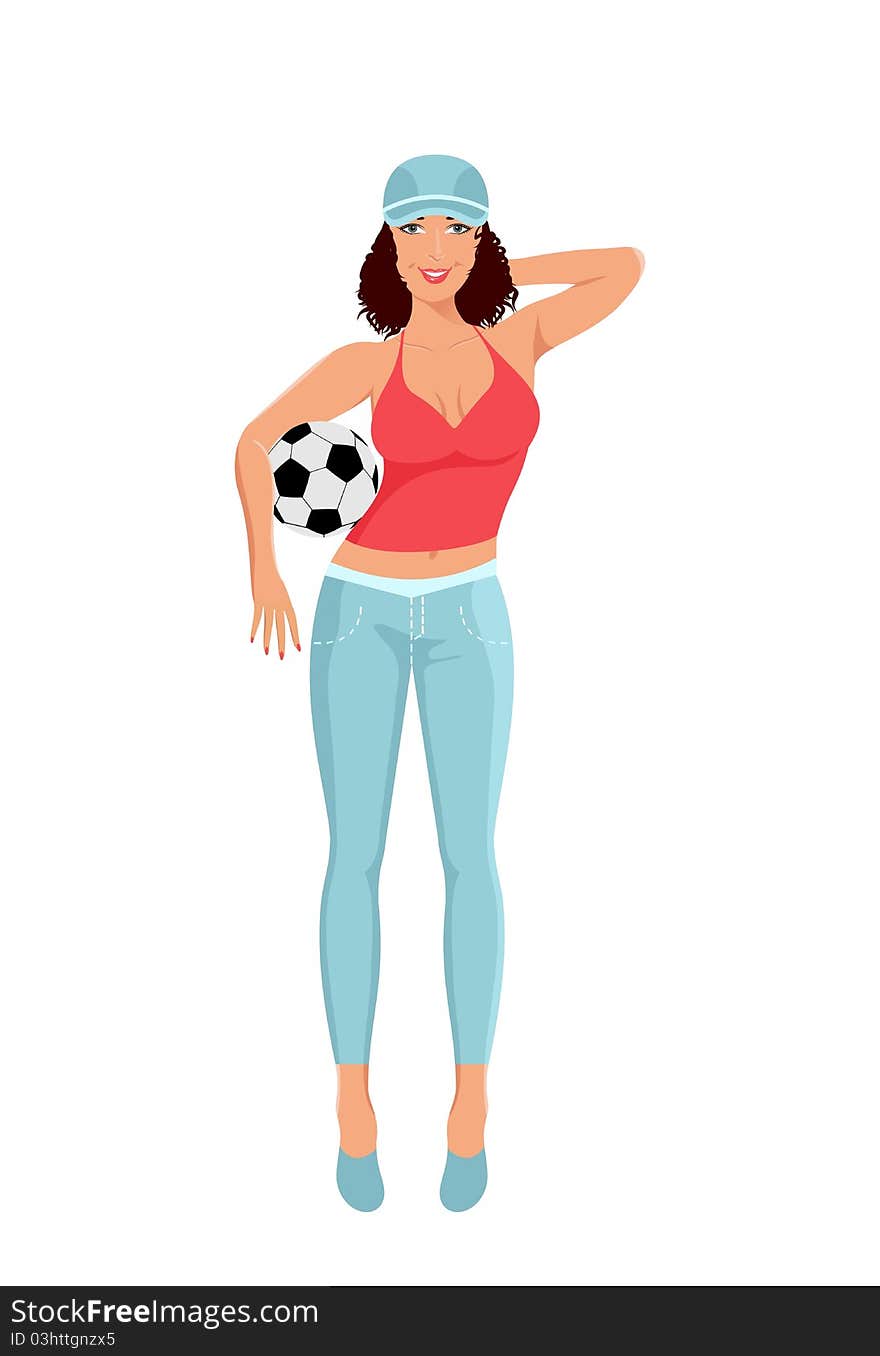 Illustration active girl with ball isolated - vector