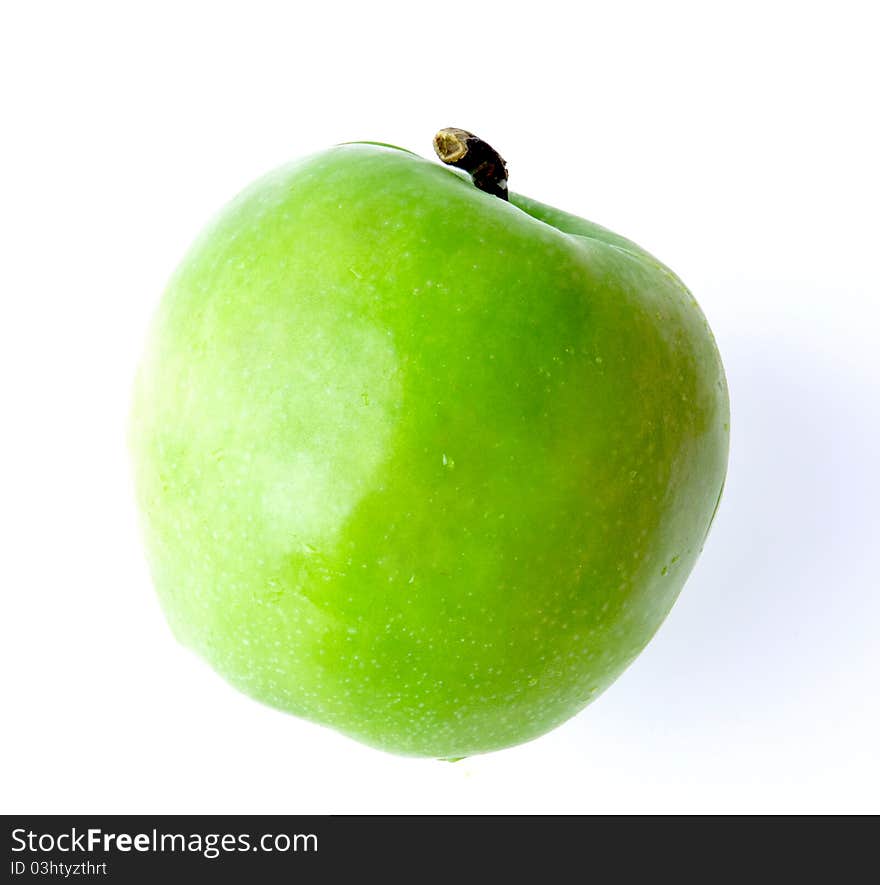 One green apple isolated on white background.