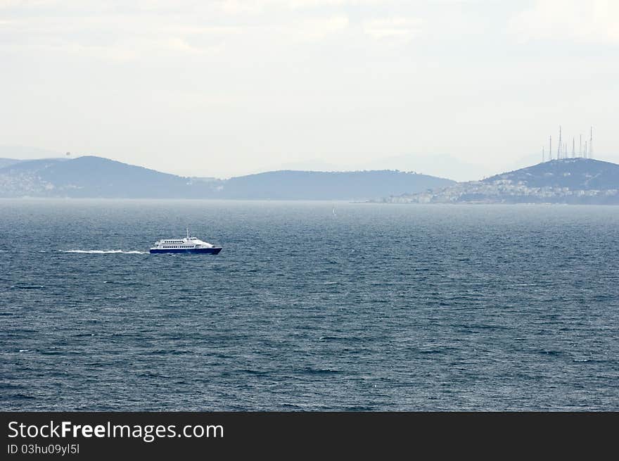 Marmara sea, Istanbul - Turkey Is seen behind the islands of Marmara. Marmara sea, Istanbul - Turkey Is seen behind the islands of Marmara.