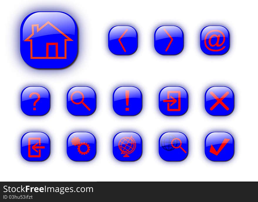 A set of blue shiny web icons