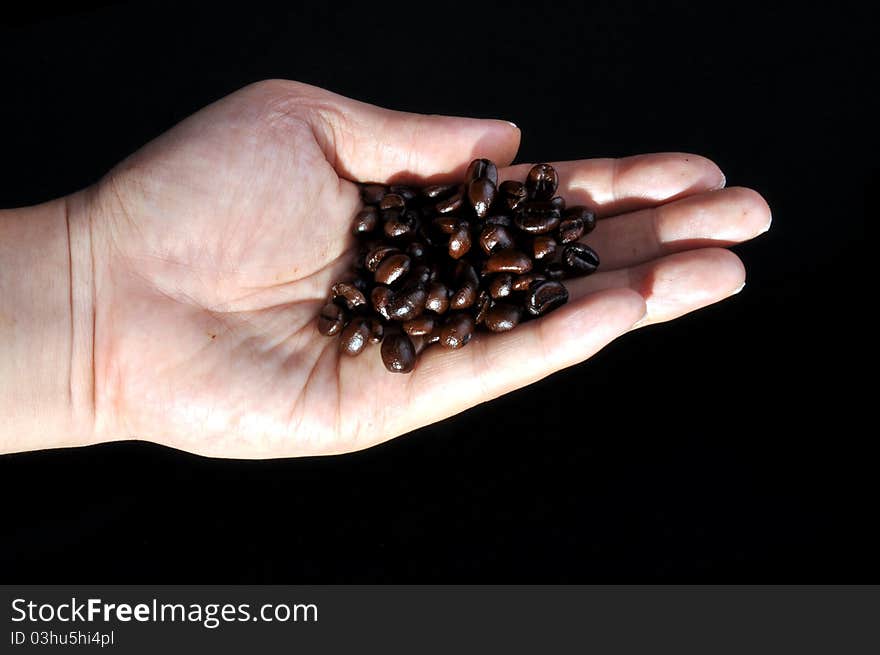 Coffee beans pouring out of cupped hands