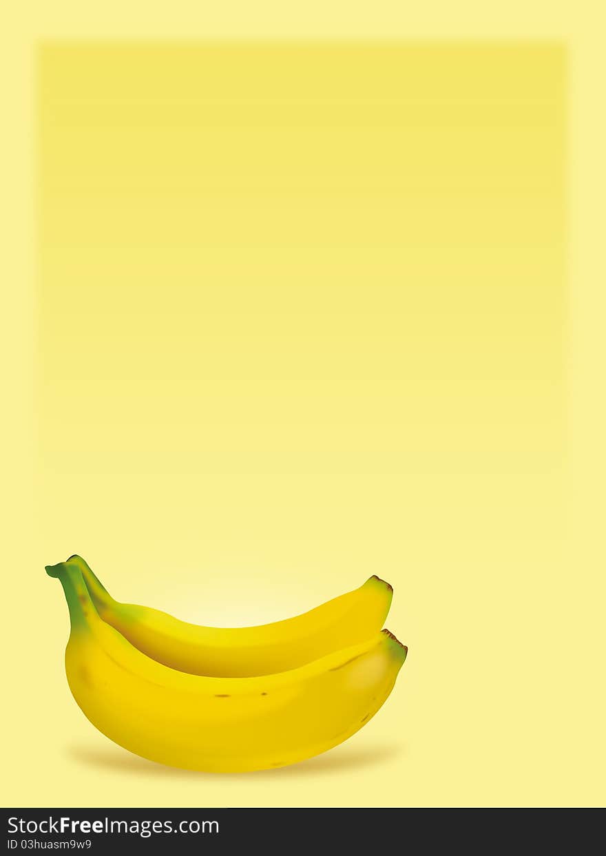 Two fresh and appetizer bananas in vertical yellow background. Two fresh and appetizer bananas in vertical yellow background