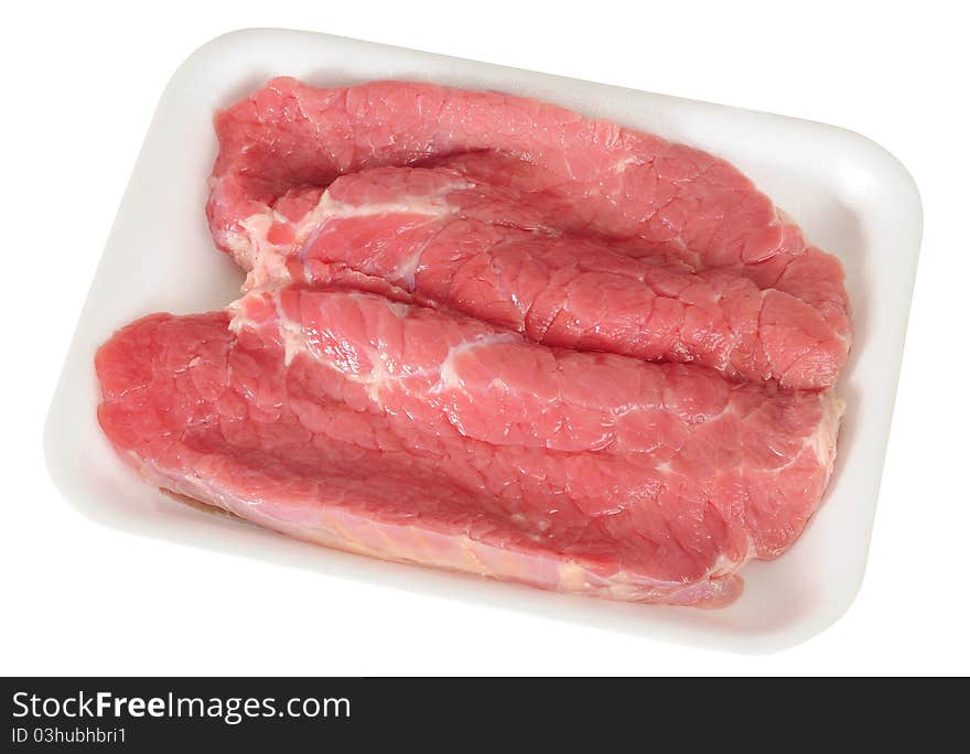 Raw slice of meat over white background. Raw slice of meat over white background.