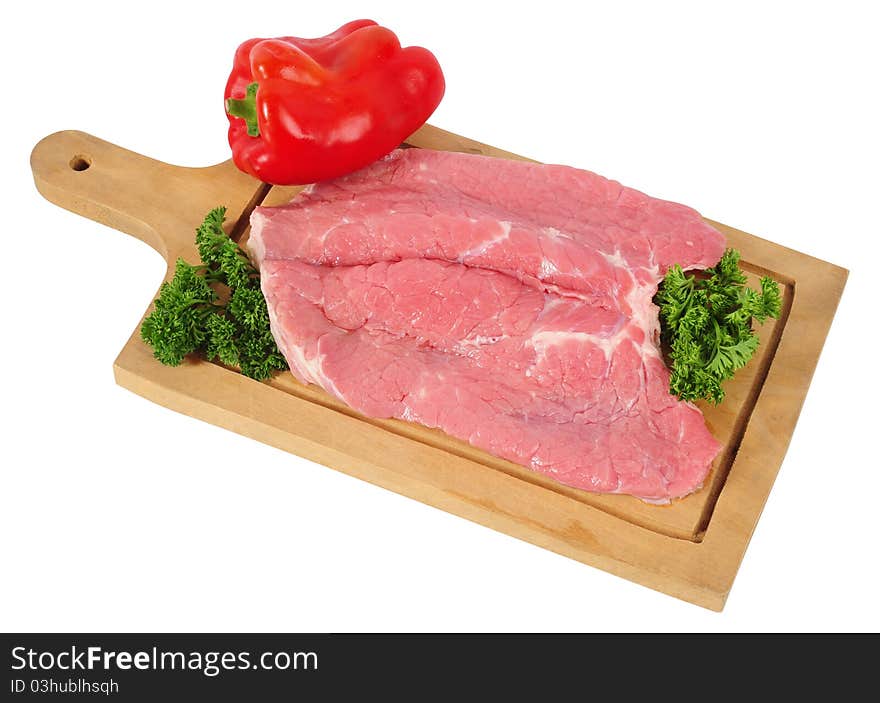 Raw slice of meat over white background. Raw slice of meat over white background.