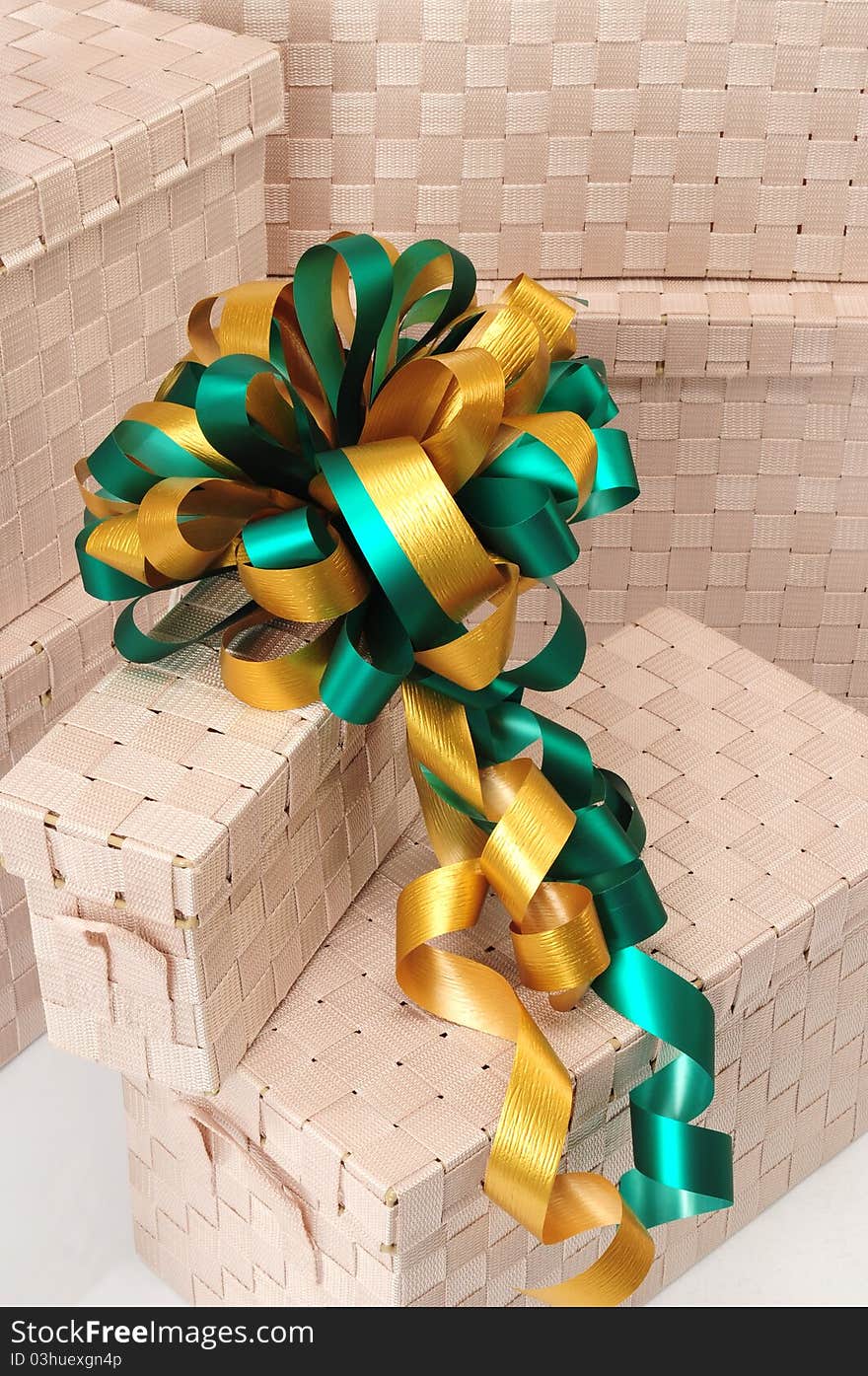 Bow on gift boxes for christmas or birthdays. Bow on gift boxes for christmas or birthdays.