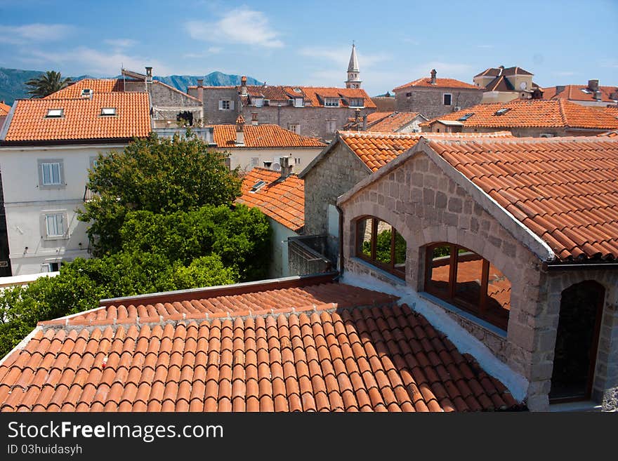 Rooftops in the old town of Budva, Montenegro