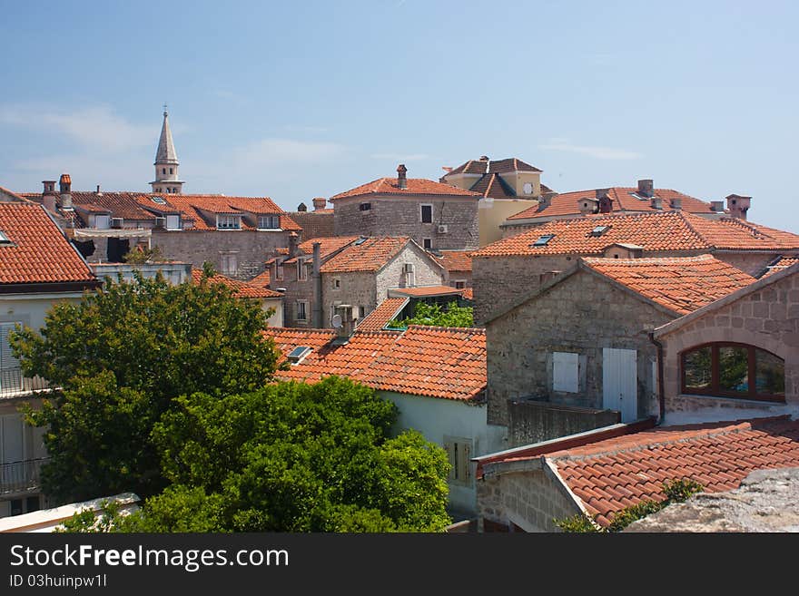 Rooftops in the old town of Budva, Montenegro