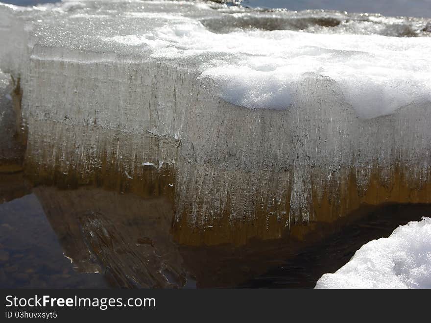 Floating of ice in water in spring background. Floating of ice in water in spring background