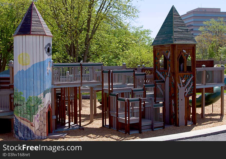 Empty Playground in the Spring in a Small City. Empty Playground in the Spring in a Small City