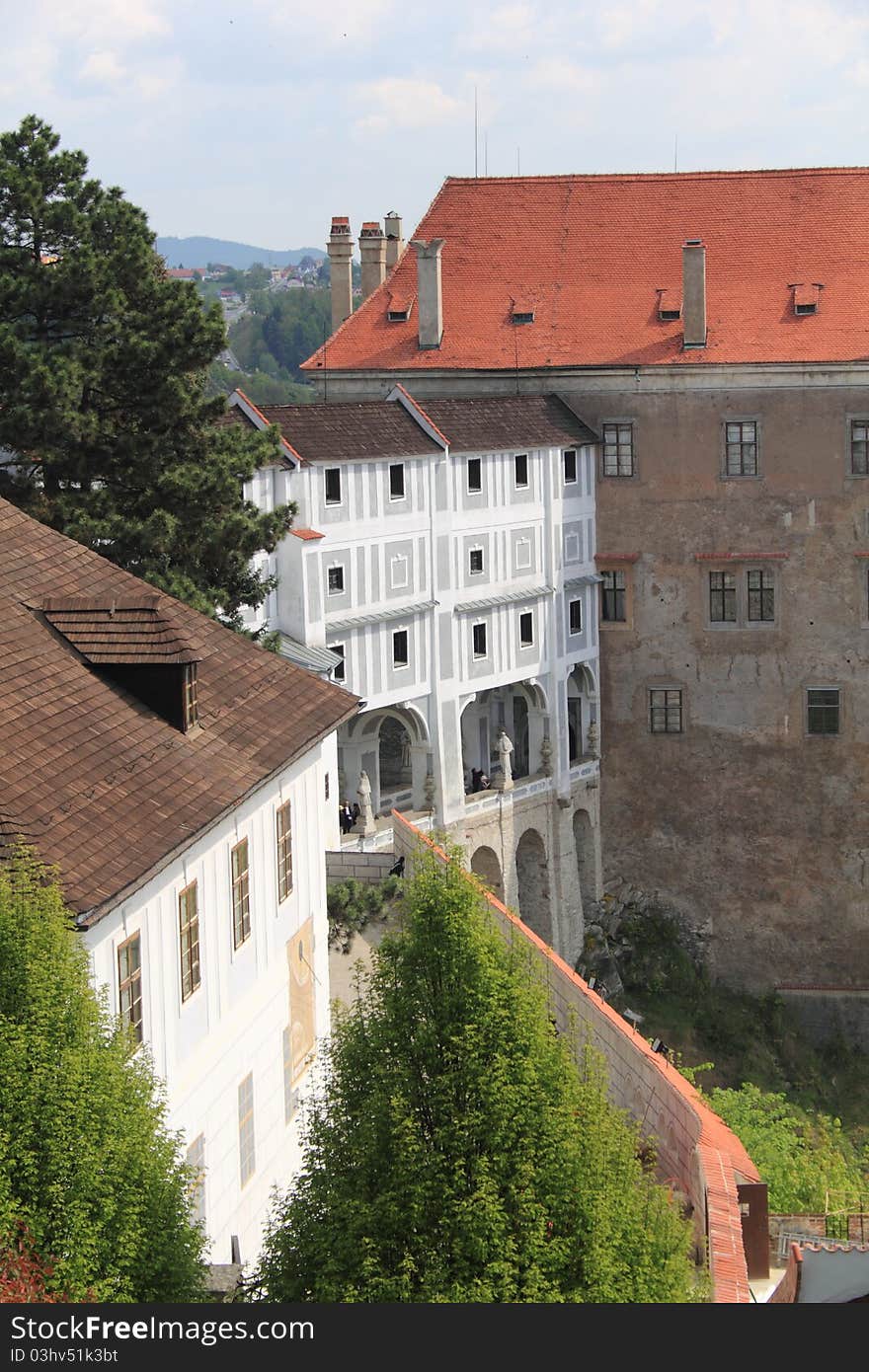 Spring season.View to world heritage castle of Cesky Krumlov. This view is on Castle.