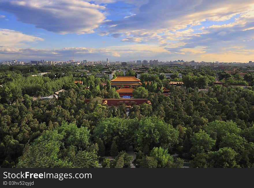 Beijing city central axis skyline Sunrise