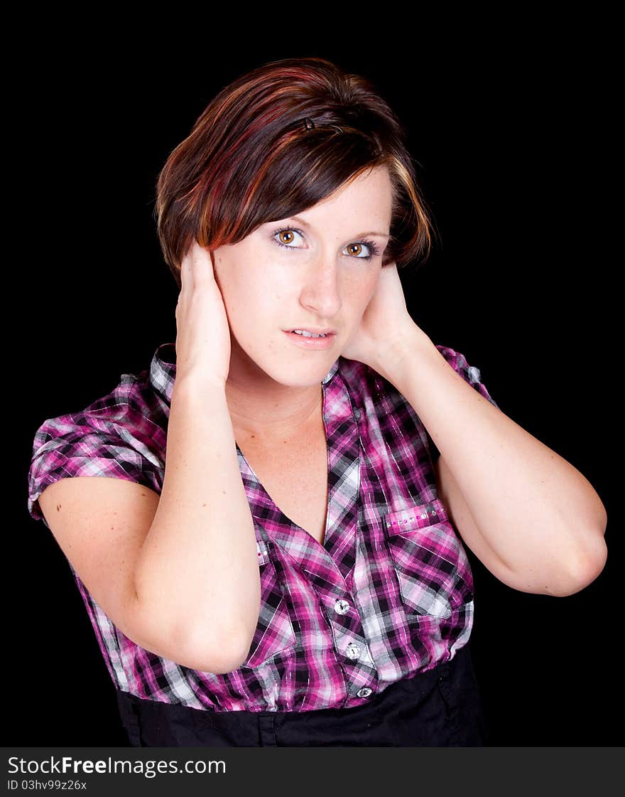 Pretty Girl in a Pink and Black Shirt