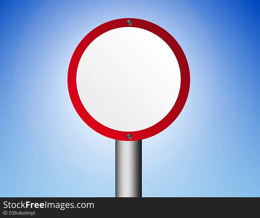 Red and white blank sign over blue background